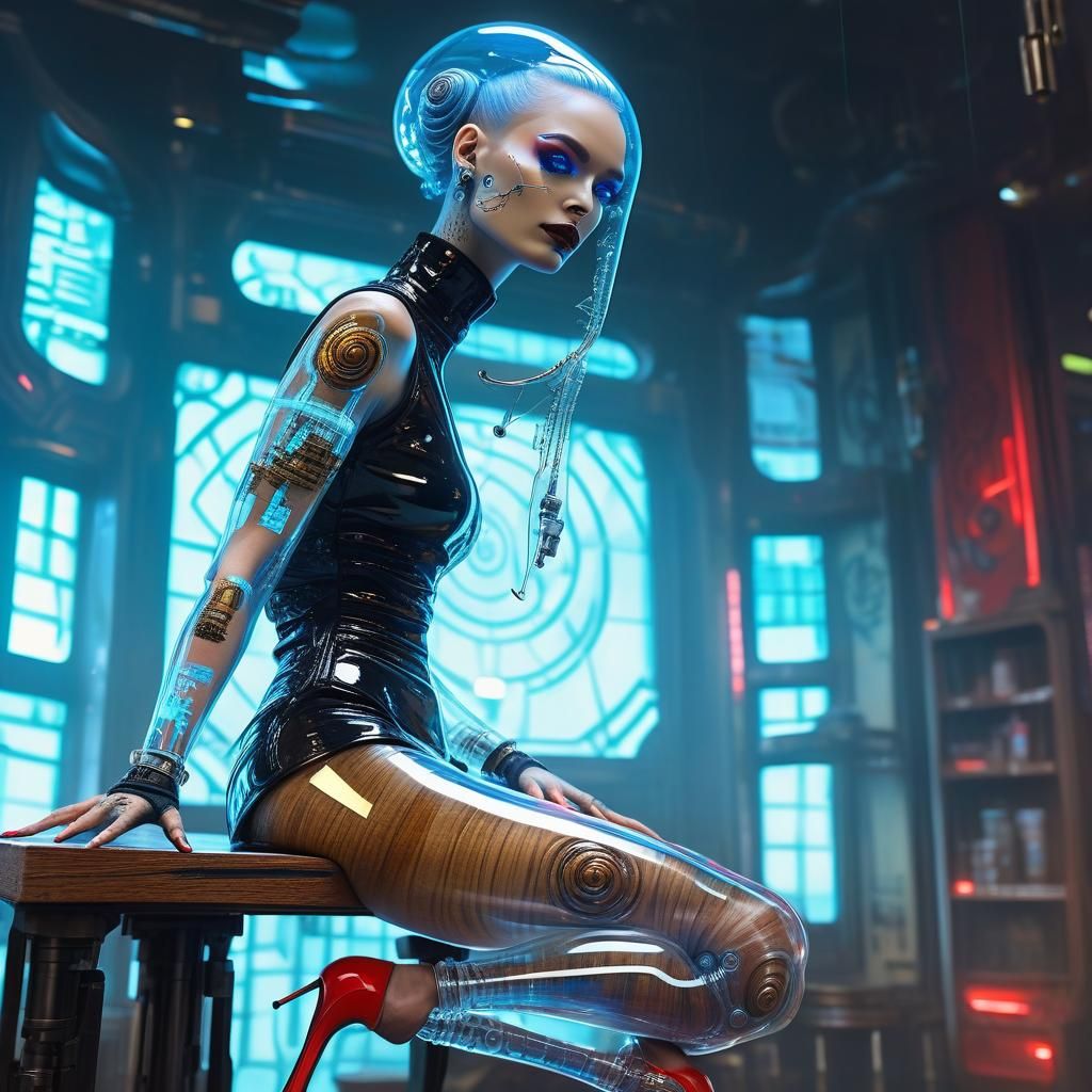 Sci-Fi Fairy in Cyberpunk Robot Shop