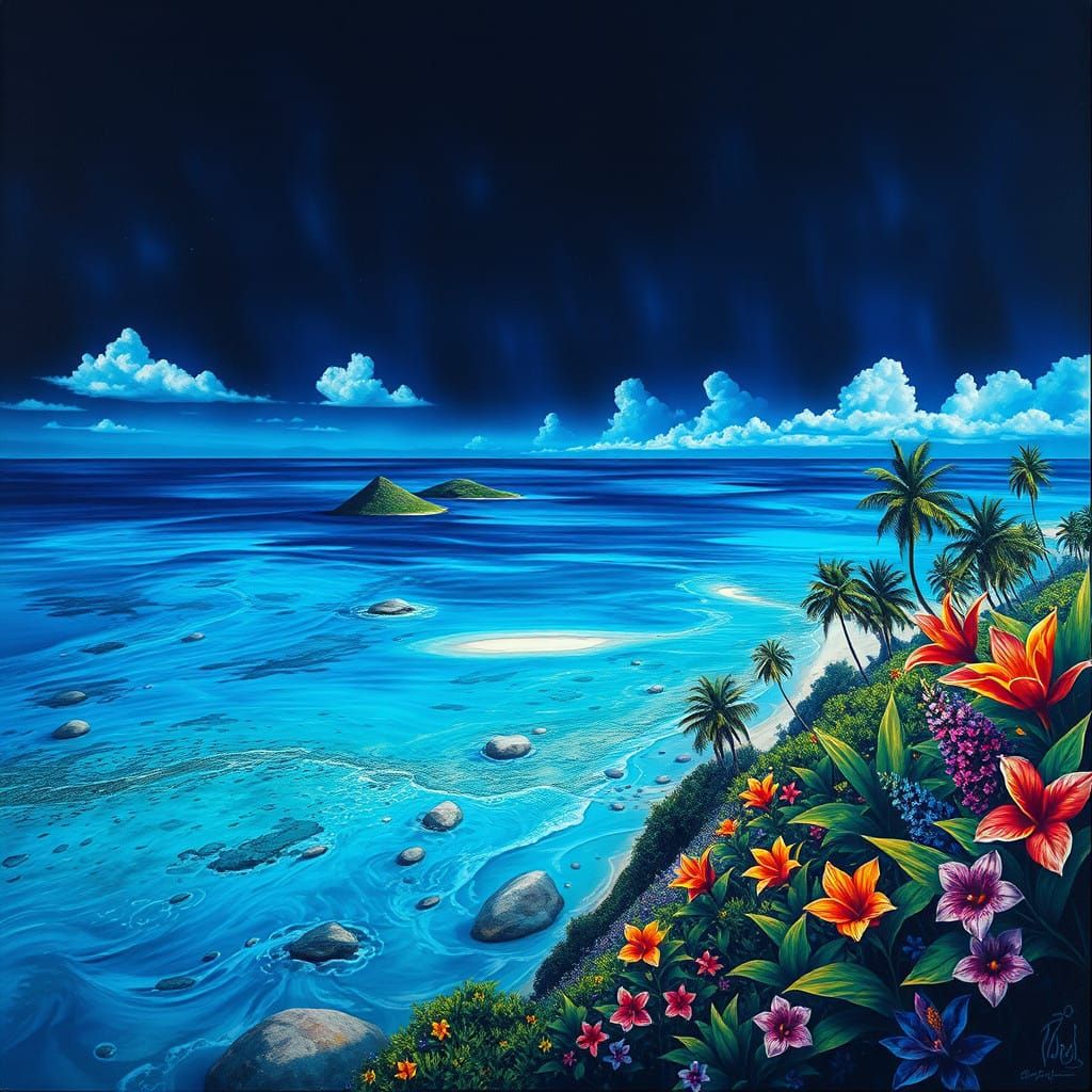 Surreal Tropical Oasis in Fiji with Distant Islands and Vibr...