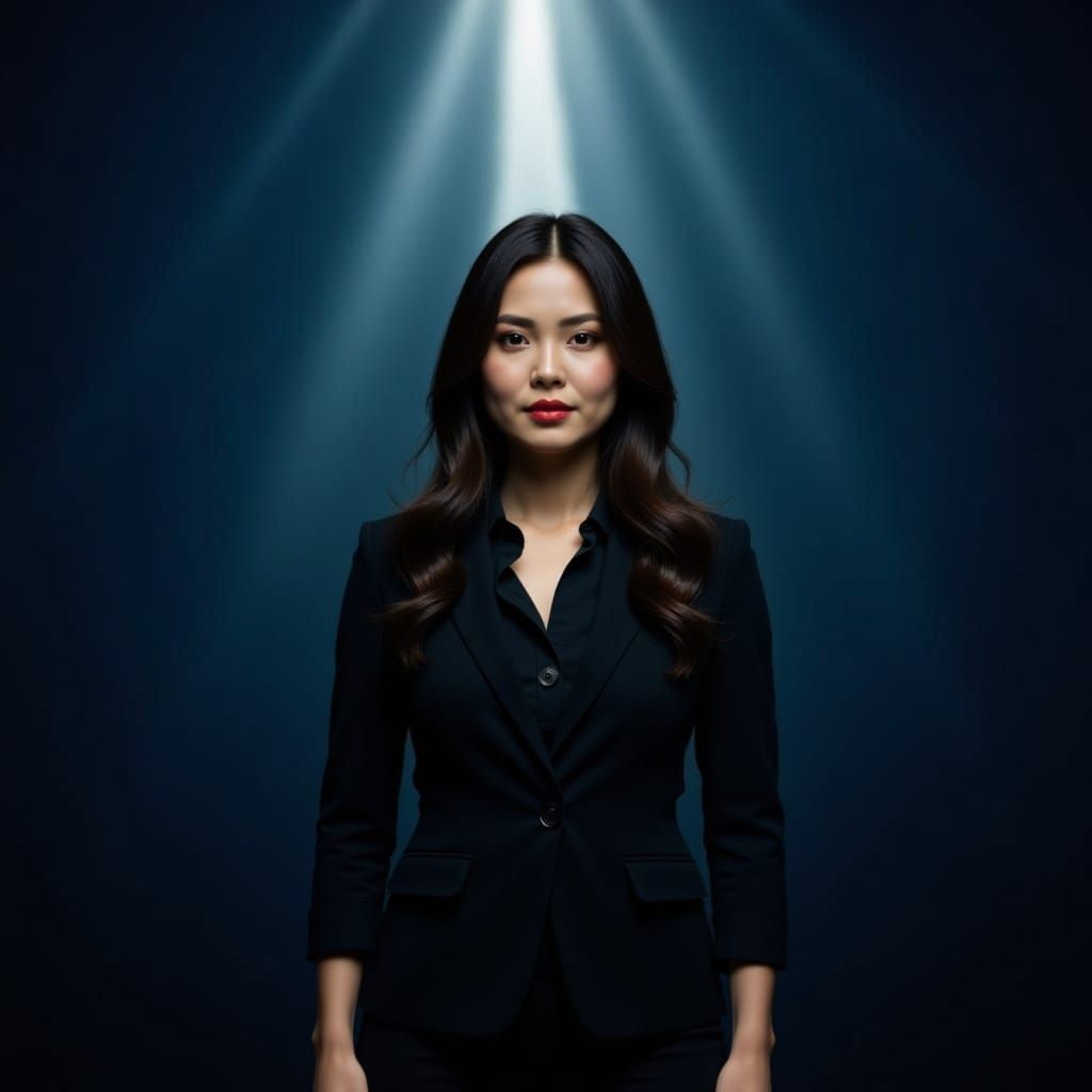 Woman Under Dramatic Sky With Breaking Light