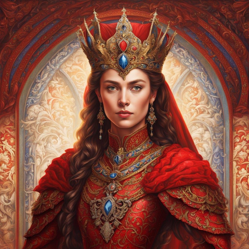 Medieval Queen in Red Armor Portrait
