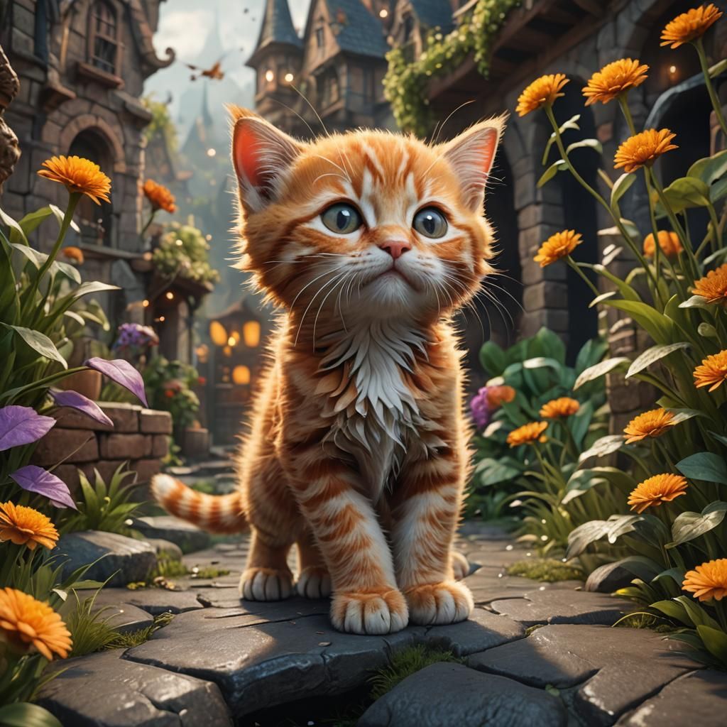 Cute Ginger Kitten in Detailed Matte Painting