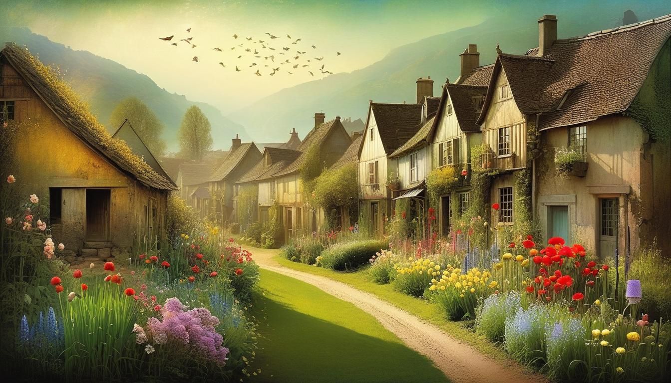 Blooming Village: Surreal Gardens in Morning Light