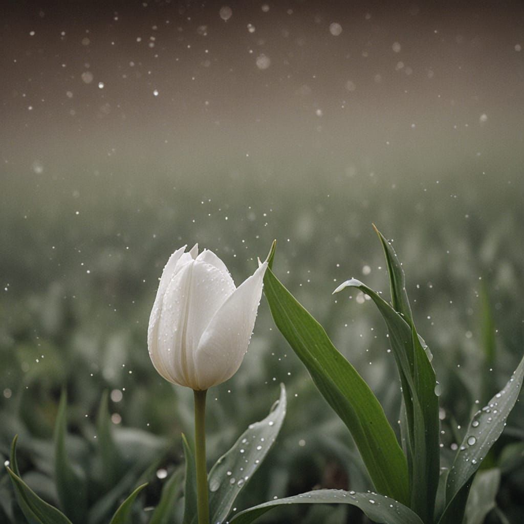 Solitary White Tulip in Moody Cinematic Photography