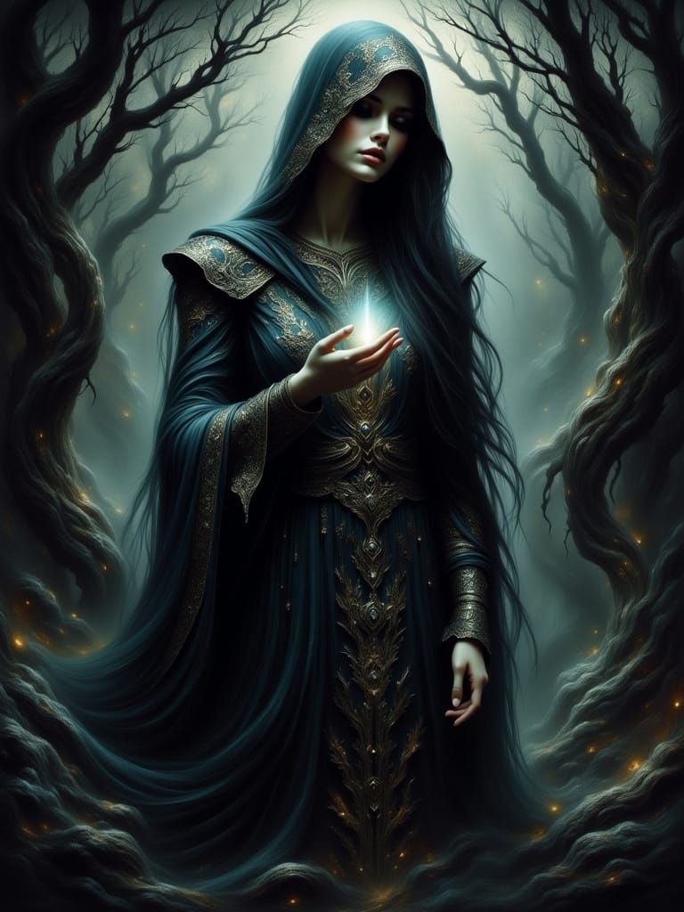 Enchanted Sorceress in Dark Forest