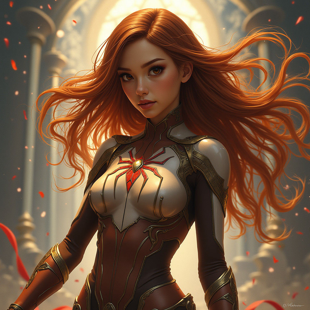 Fantasy Spider-Girl in Detailed Matte Painting Style