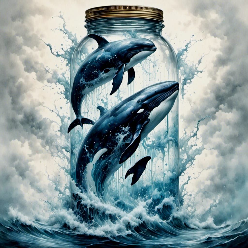 Whale in a Jar on Foggy Beach