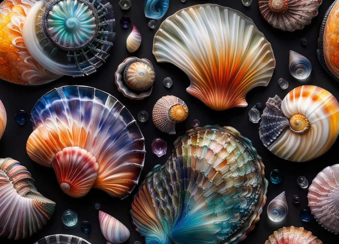 Hyperrealistic Seashell Glass Art Sculpture