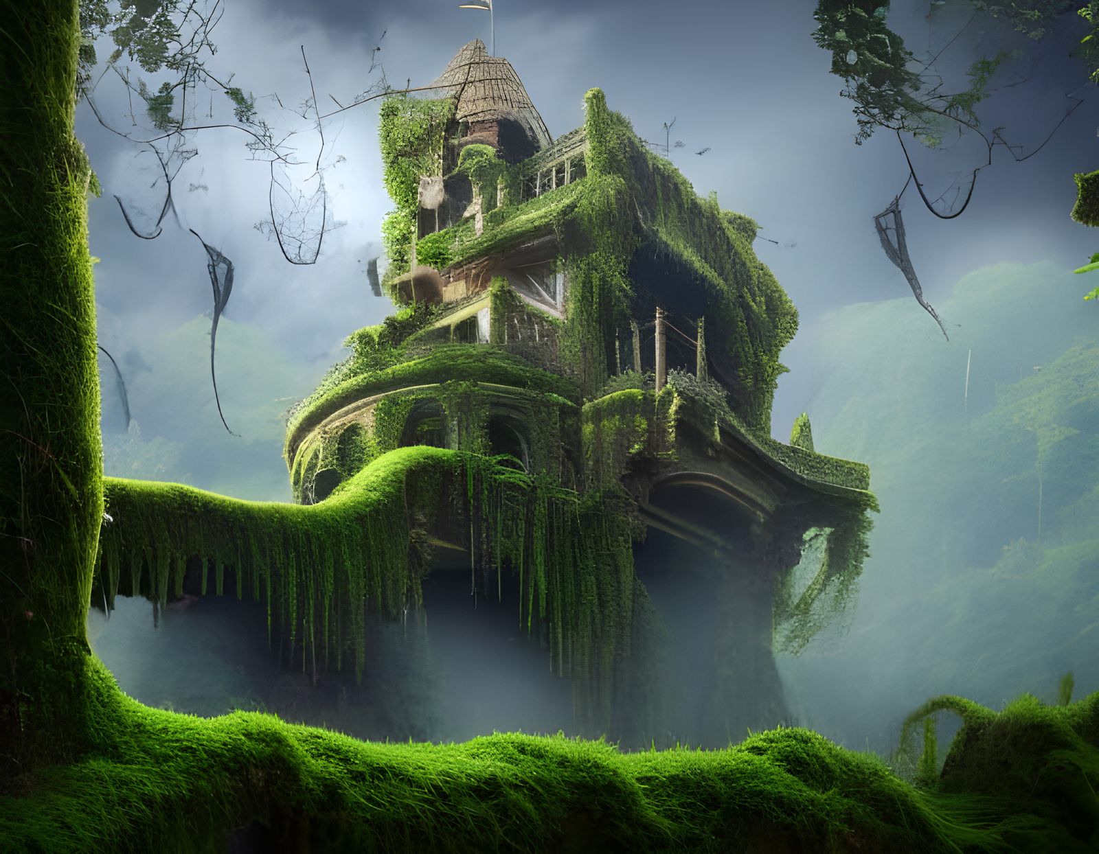 Lush Jungle Castle in Fantasy Concept Art Style