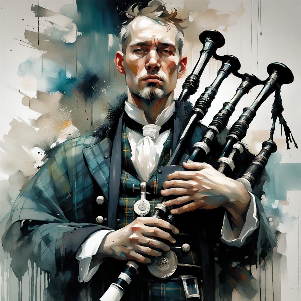 Scottish Bagpiper Portrait in Muted Colors