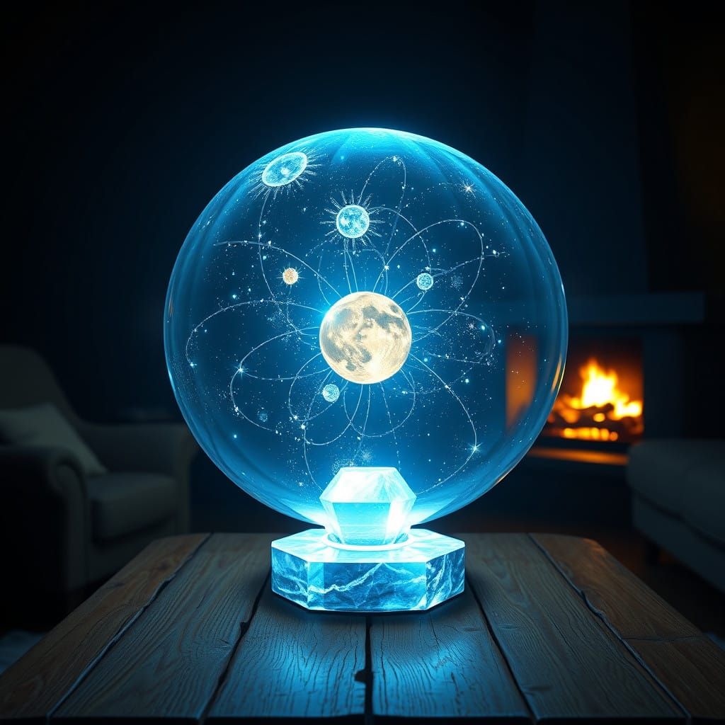 A clear, see-through, glow in the dark crystal ball of the s...