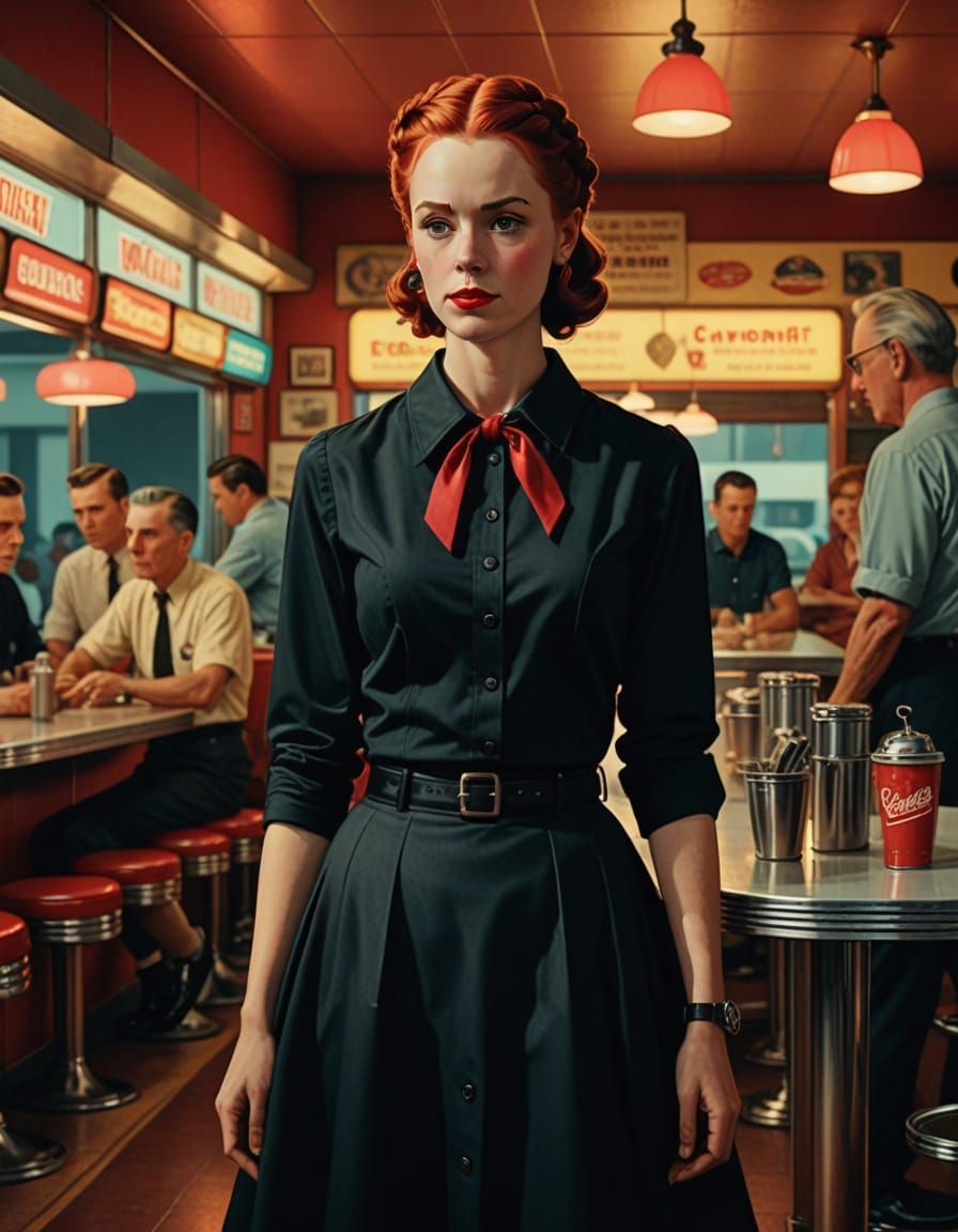 Goth Pin-Up Girl in a 1950s Diner