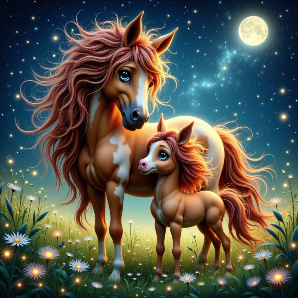 Majestic Mare Under Starry Whimsy