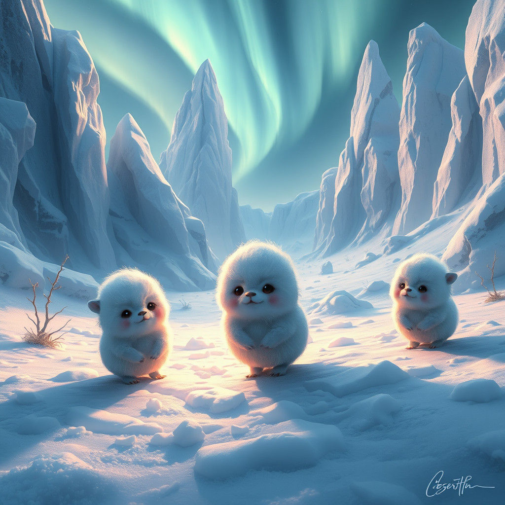 Enchanting Polar Bears in a Crystalline Arctic Landscape