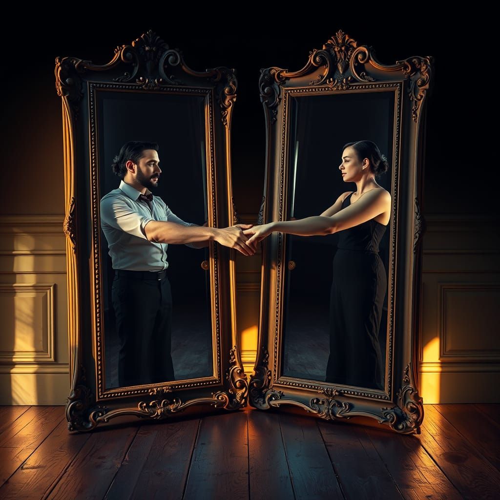 Surreal Mirrors Reflect Two Souls in the Threshold of Realit...