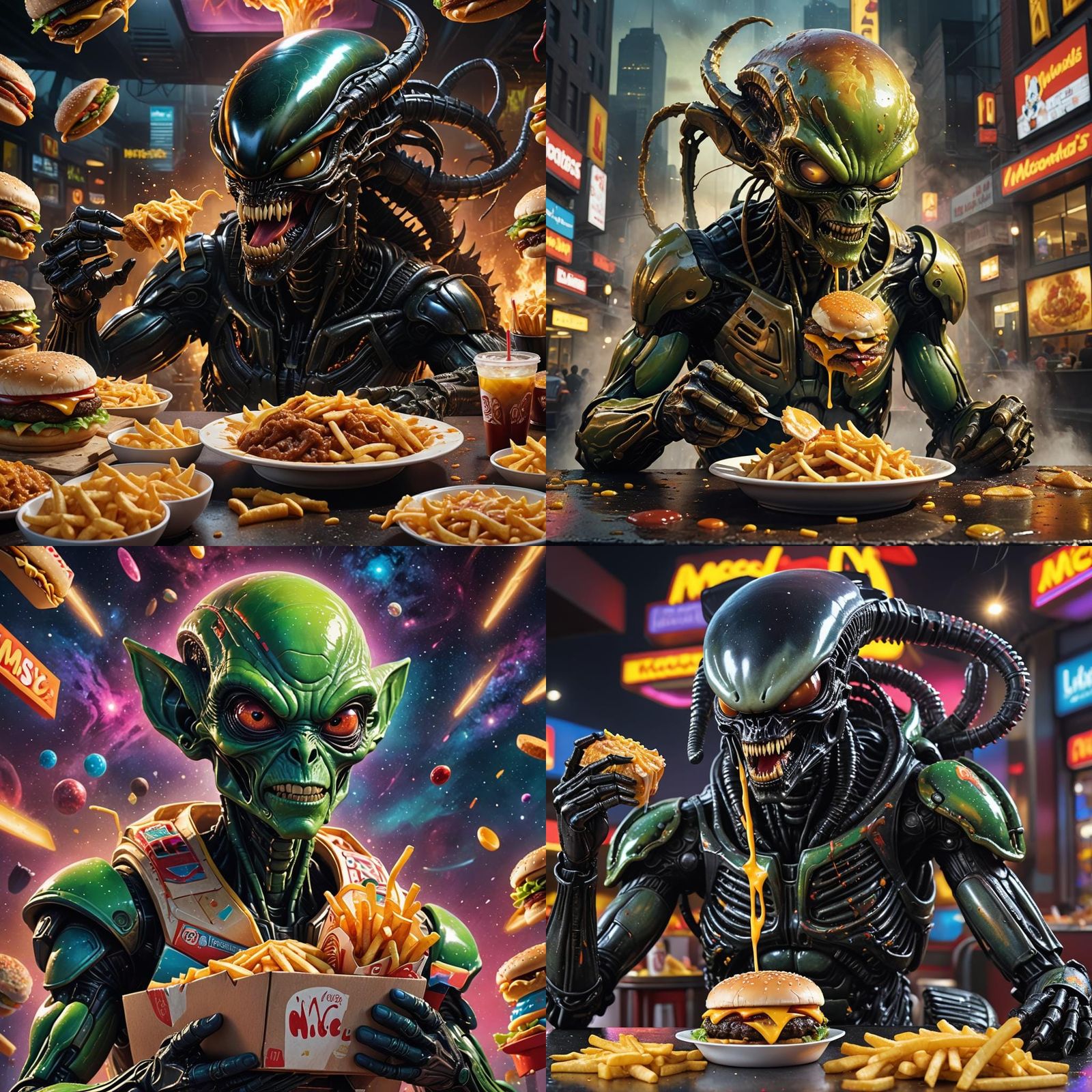 McDonald's Alien Movie Meal: Hyperrealistic Concept Art
