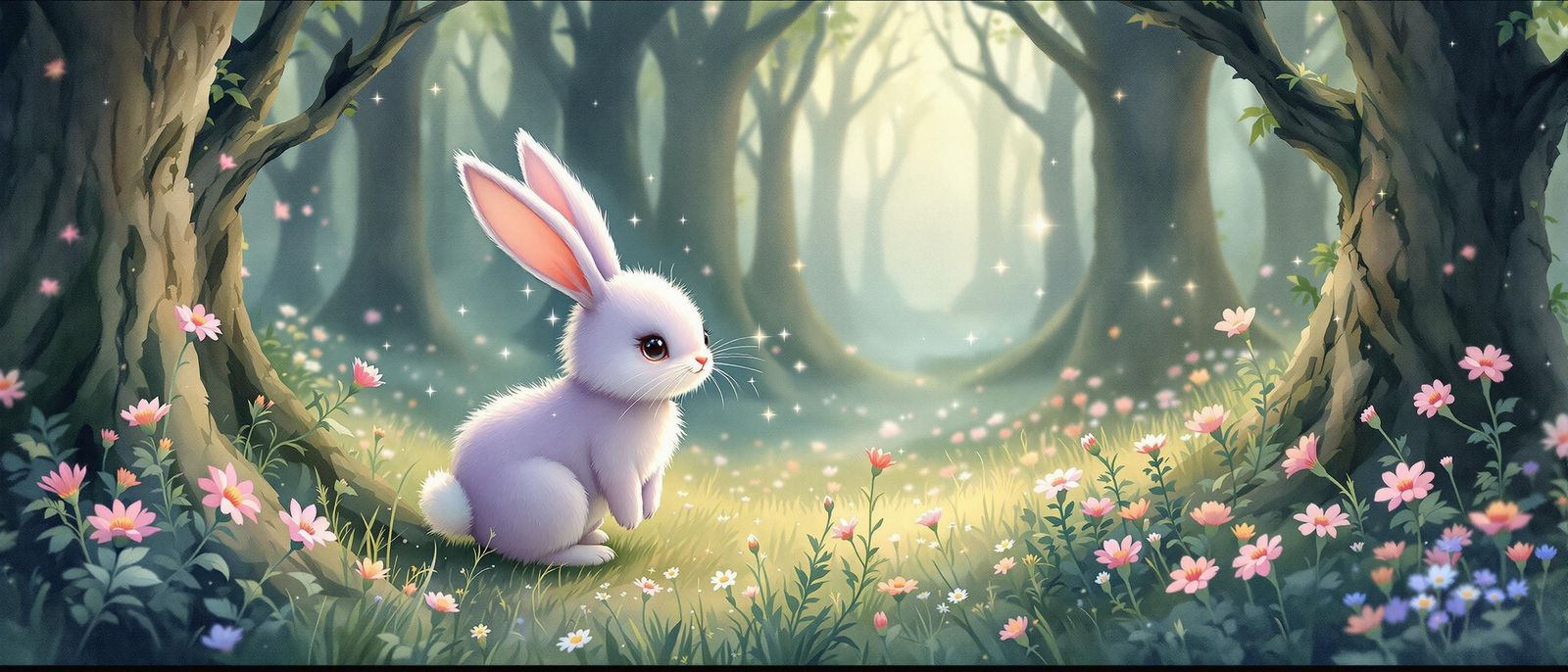 Poppy the Lavender Rabbit in Mystical Forest