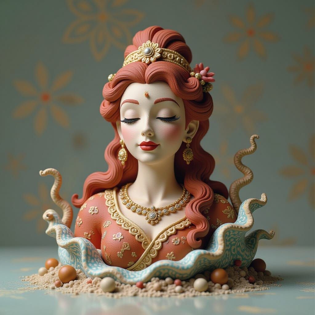 Multicultural Clay Goddess in Baroque Style