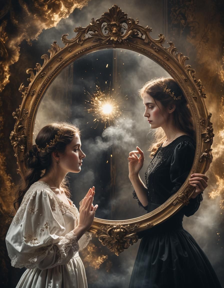 Victorian Mirror Reflecting Light and Shadow