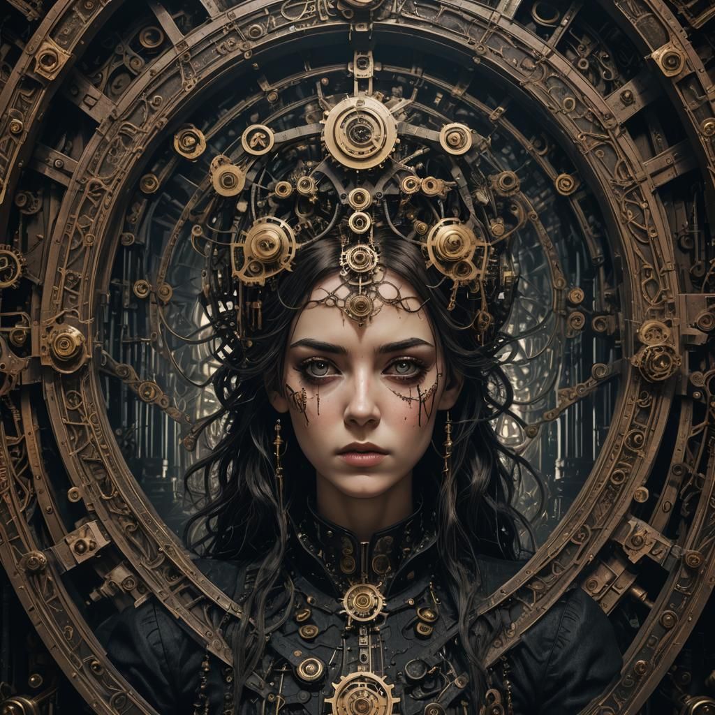 Figure Trapped in Digital Web: Dark Futurism Art