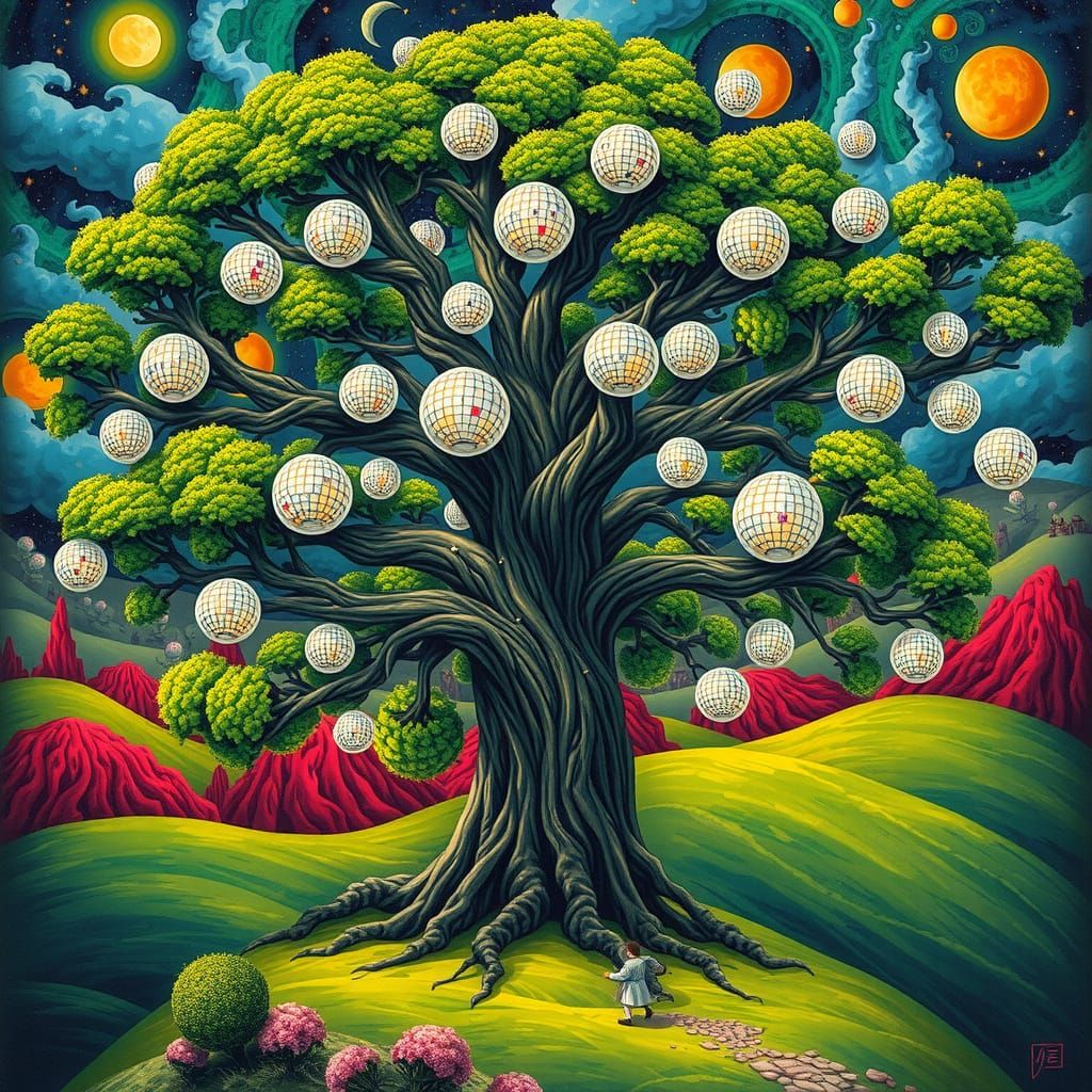 Majestic Disco Tree in Dreamlike Realism