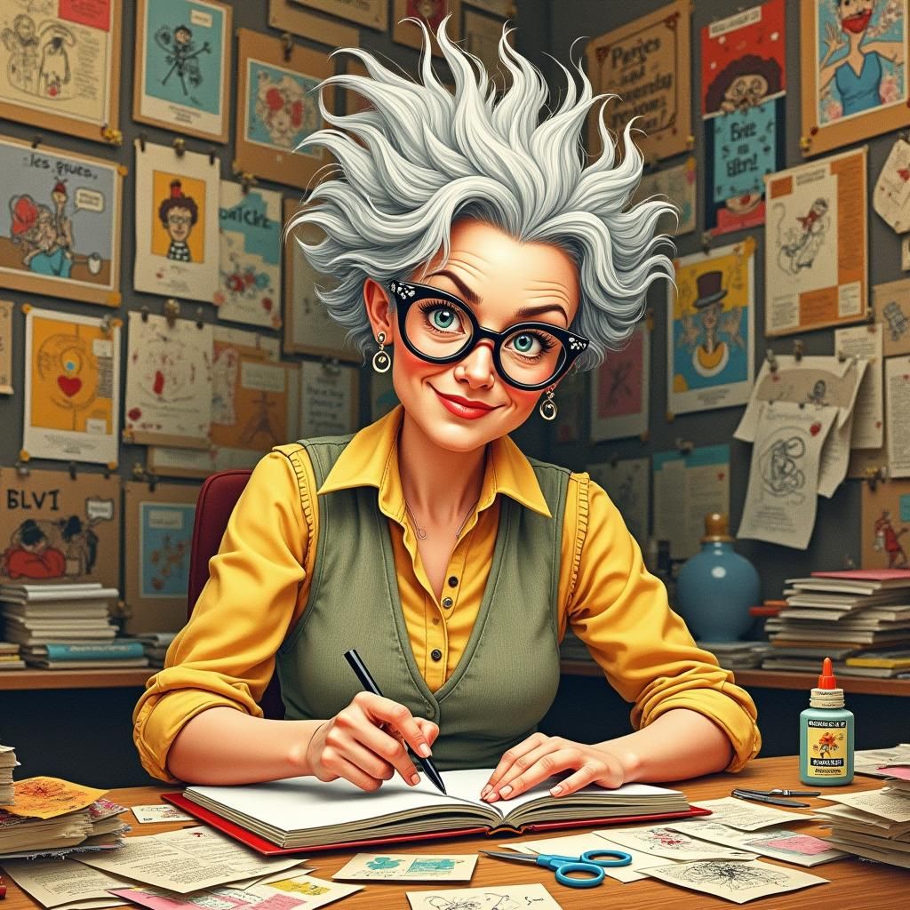 Vintage Illustration of Woman Scrapbooking with Moodboards