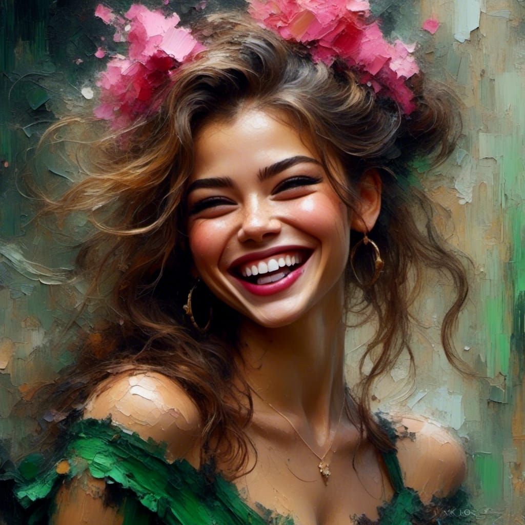 Punk Queen Laughing Portrait in Textured Digital Art