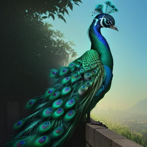 Brilliant Neon Peacock Drawing in 4K
