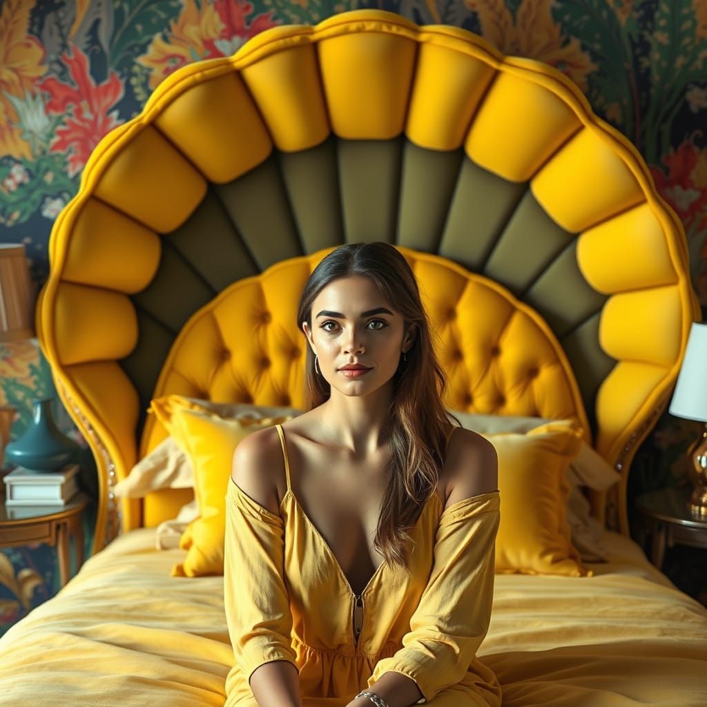 Hyperrealistic Upholstered Headboards in Shell Form with Yel...