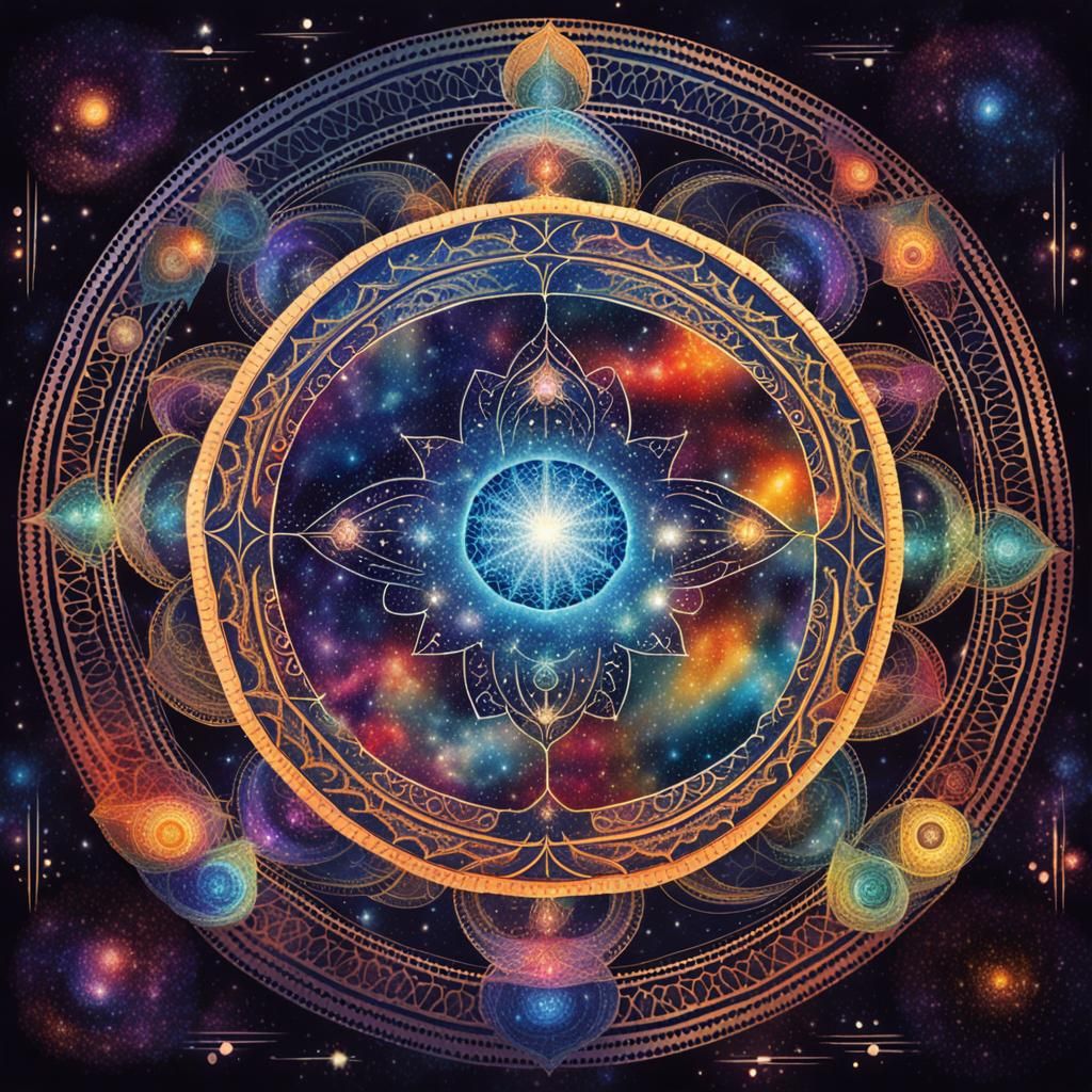 Meditative Figure in Cosmic Mandala