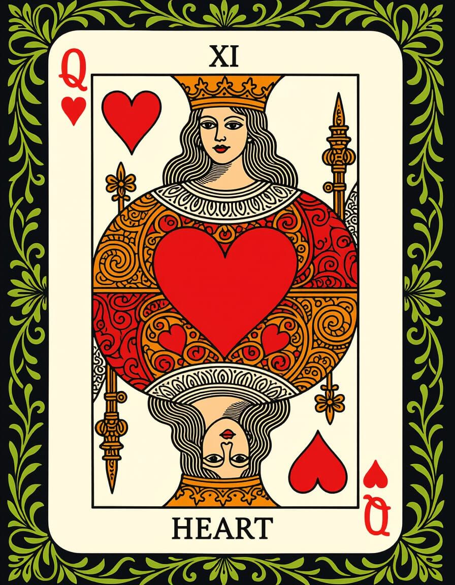 Engraved Queen of Hearts Tarot Card Figurine