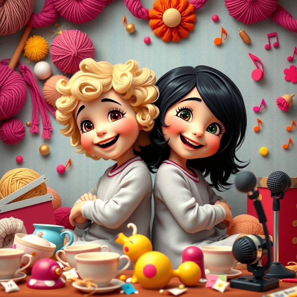 Pixar-Style Cartoon Portrait of Two Toddler Girls in a Whims...