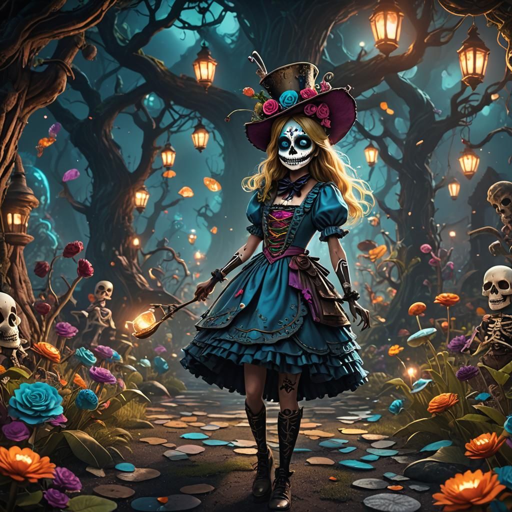 Bioluminescent Day of the Dead Alice in Wonderland