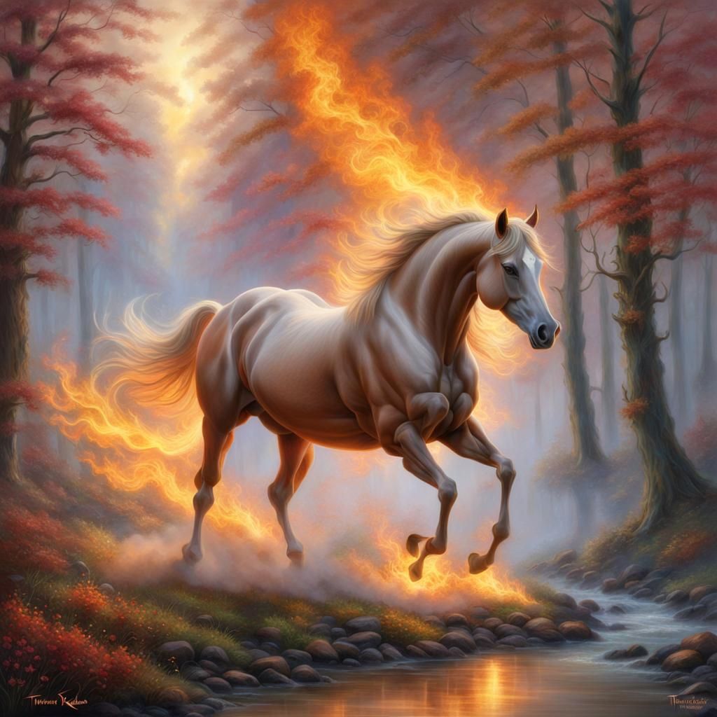 Ethereal Fire Aura Horse with Translucent Skin