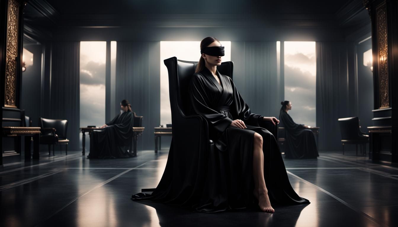 Silhouette of Blindfolded Girl on Throne