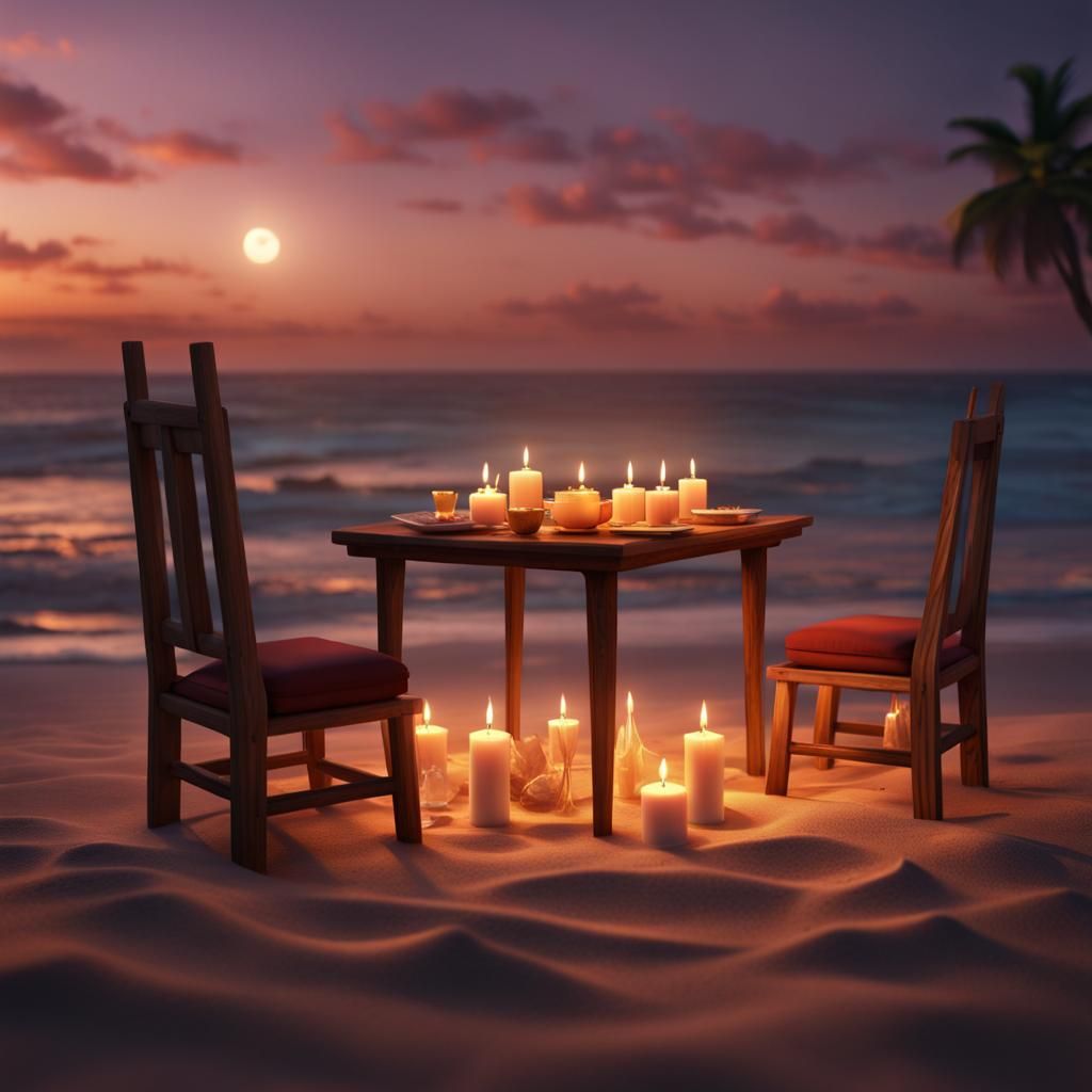 Romantic Beach Table for Two at Sunset