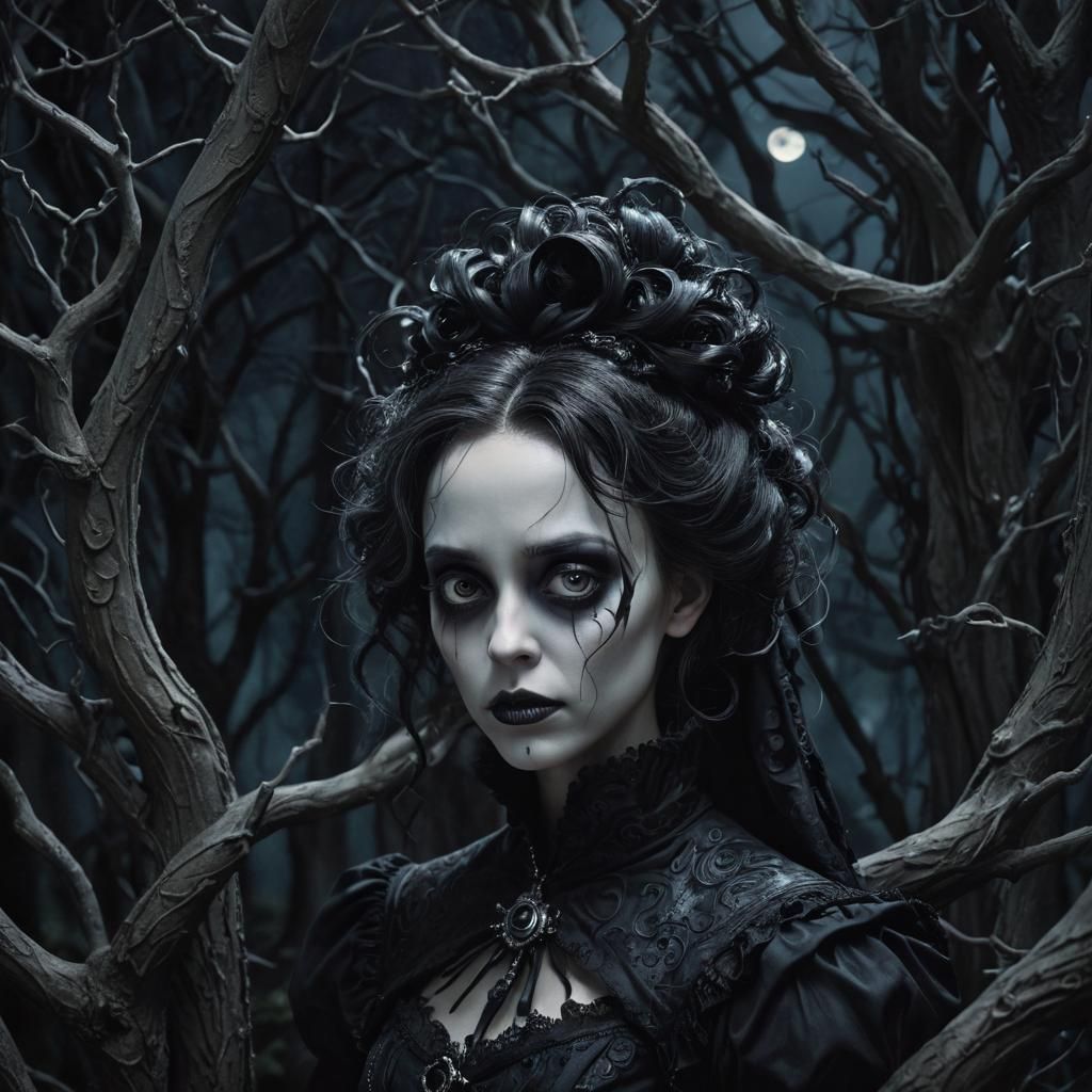 Gothic Victorian Figures in Burtonesque Fantasy World