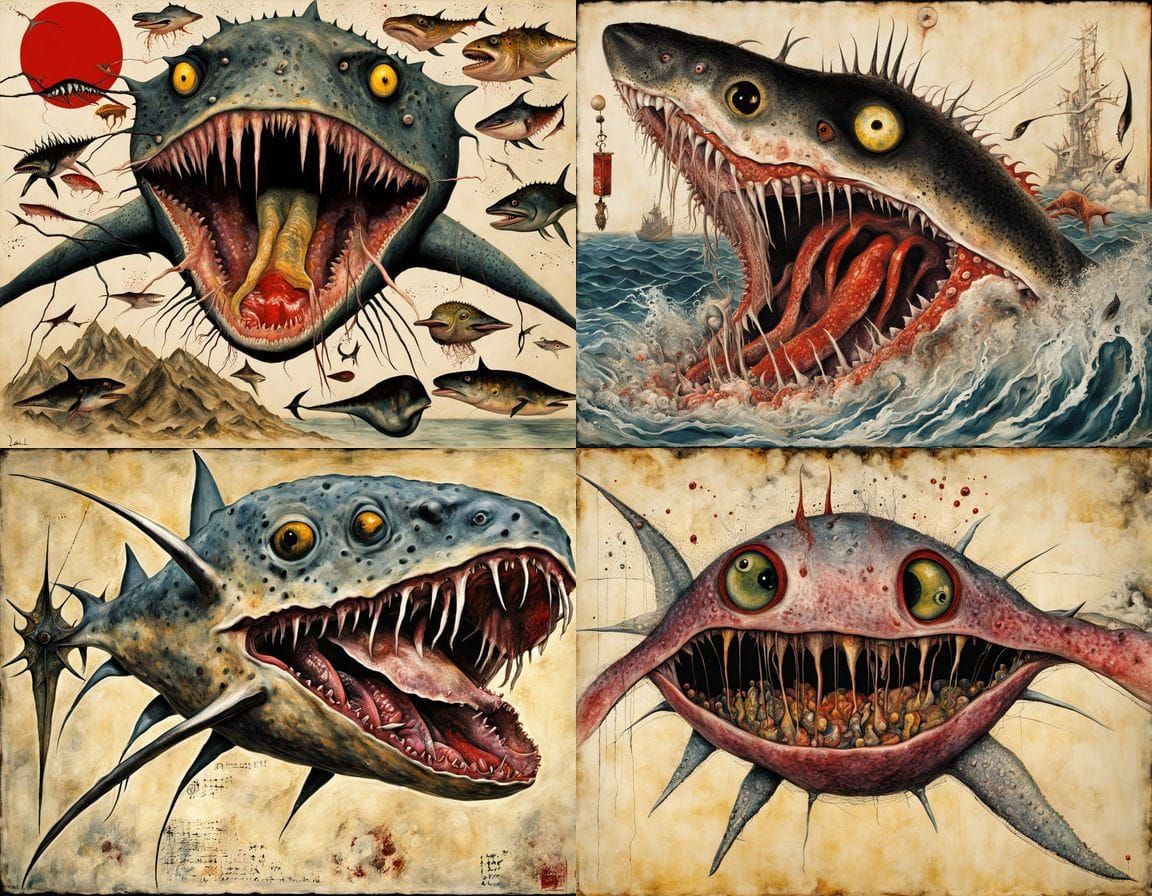 Surreal Mutant Creature in a Horrific Japanese Art Style