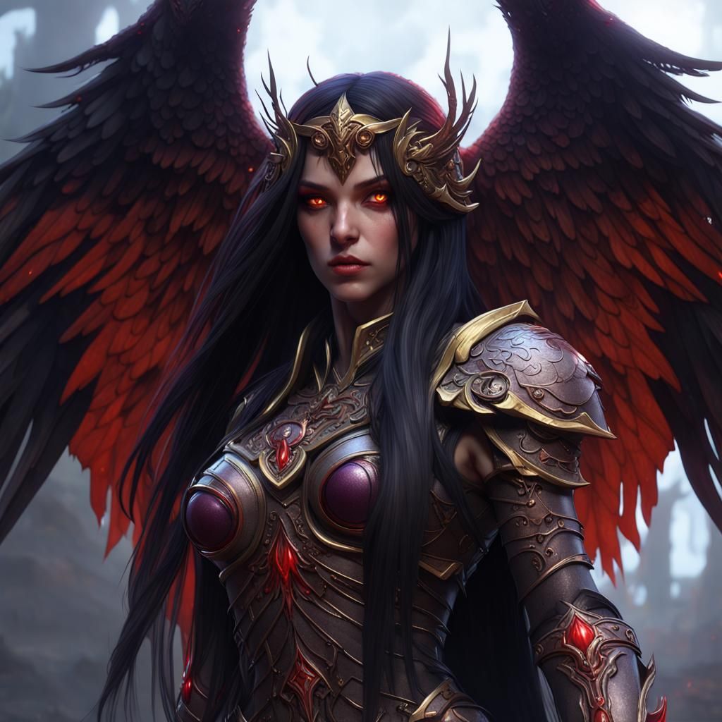 Fallen Aasimar in Dark Fantasy Style