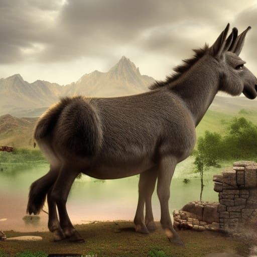 Detailed Matte Painting of a Donkey