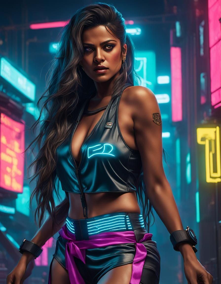 Curvy Indian Fantasy Figure in Cyberpunk Style