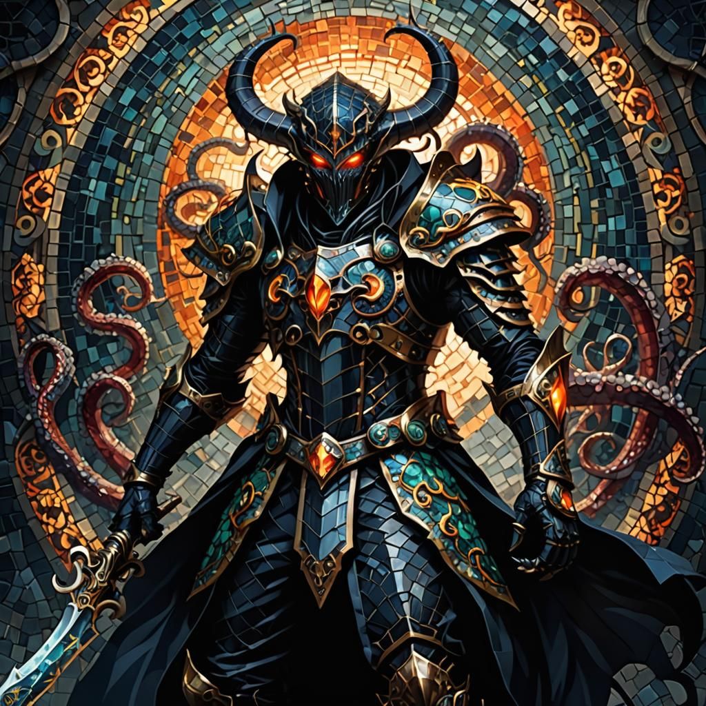 Tentacle Demon Knight in Mosaic Style