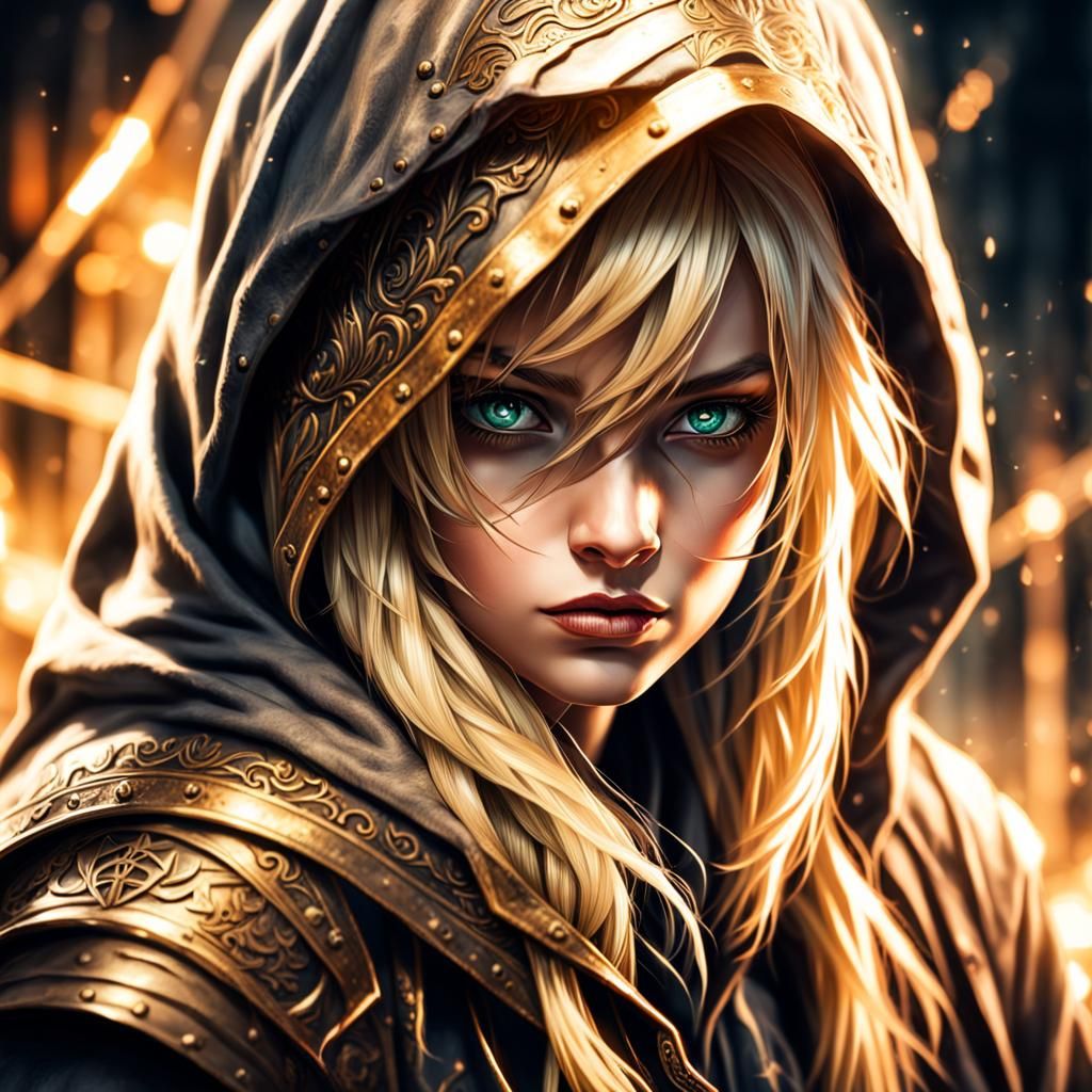 Evil Blonde Adventurer: Hyperrealistic Cinematic Portrait