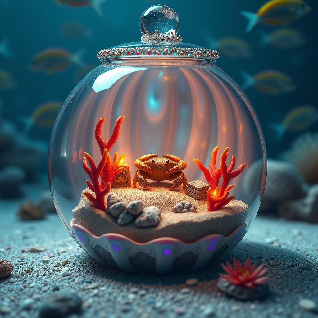 Glass Seashell Jar Home in Deep Ocean Depths