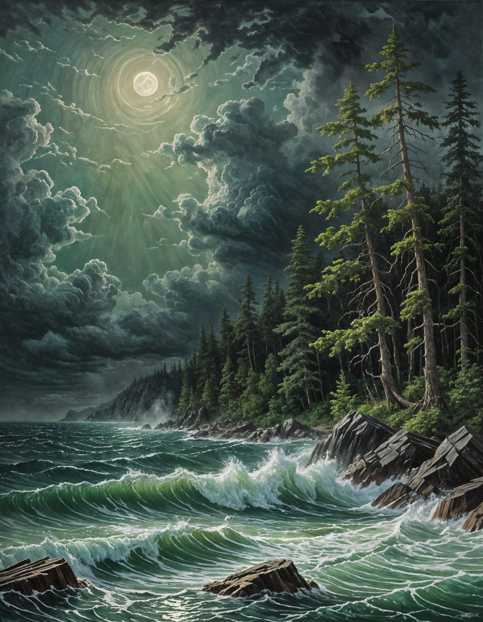 Stormy Sky and Moonrise over Emerald Lake