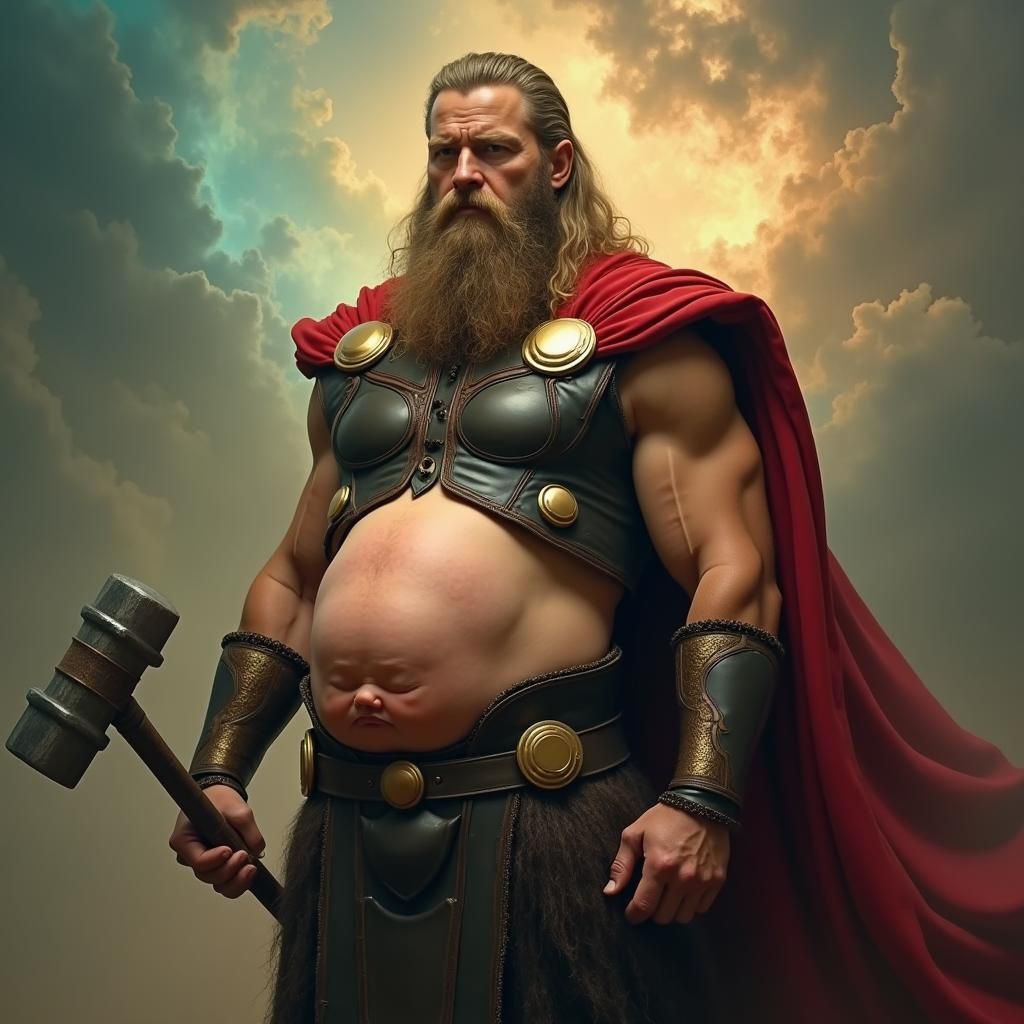 Pregnant Thor with Baby, Glowing Belly, Beksiński Painting