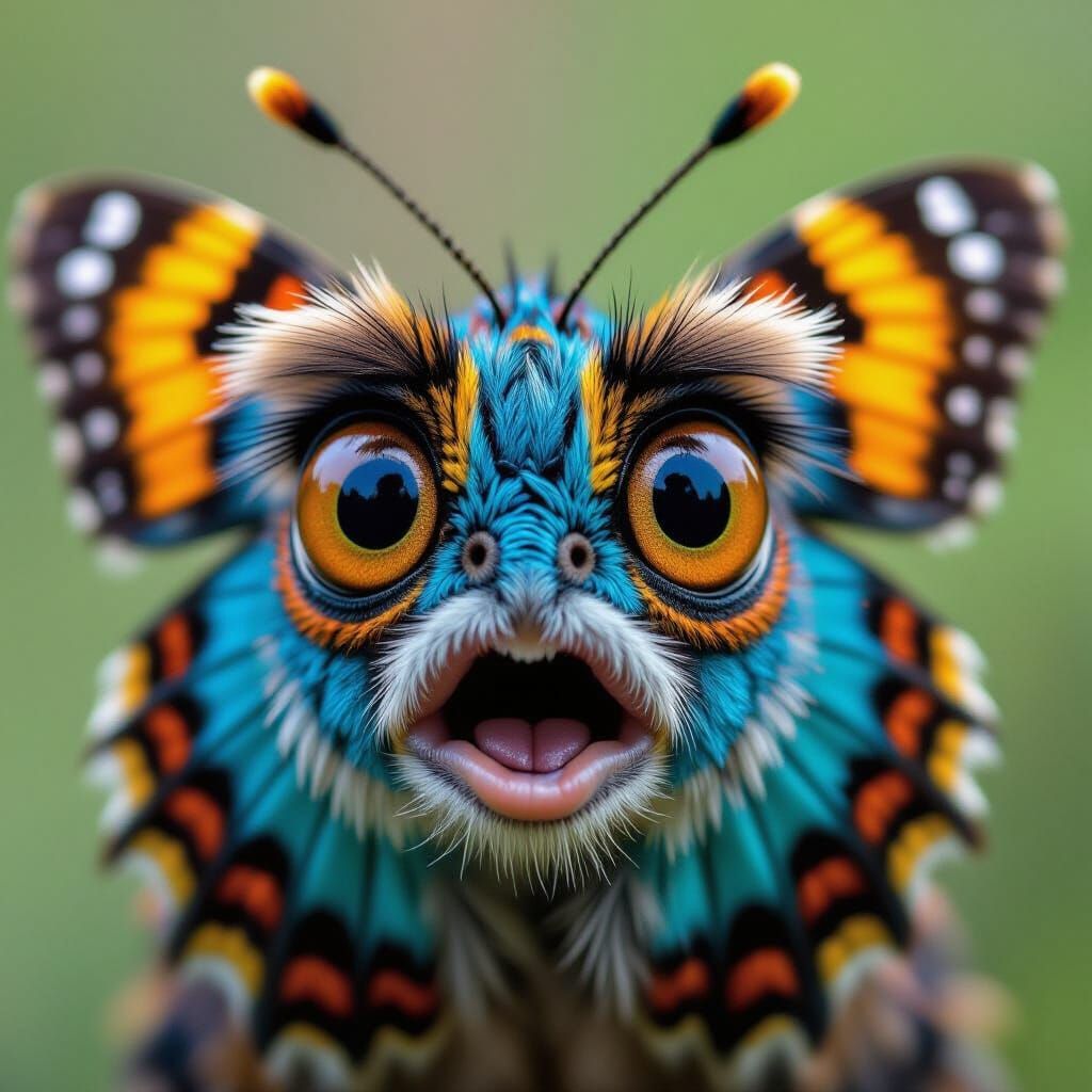 Confused Anthropomorphic Butterfly Face in Fisheye Perspecti...