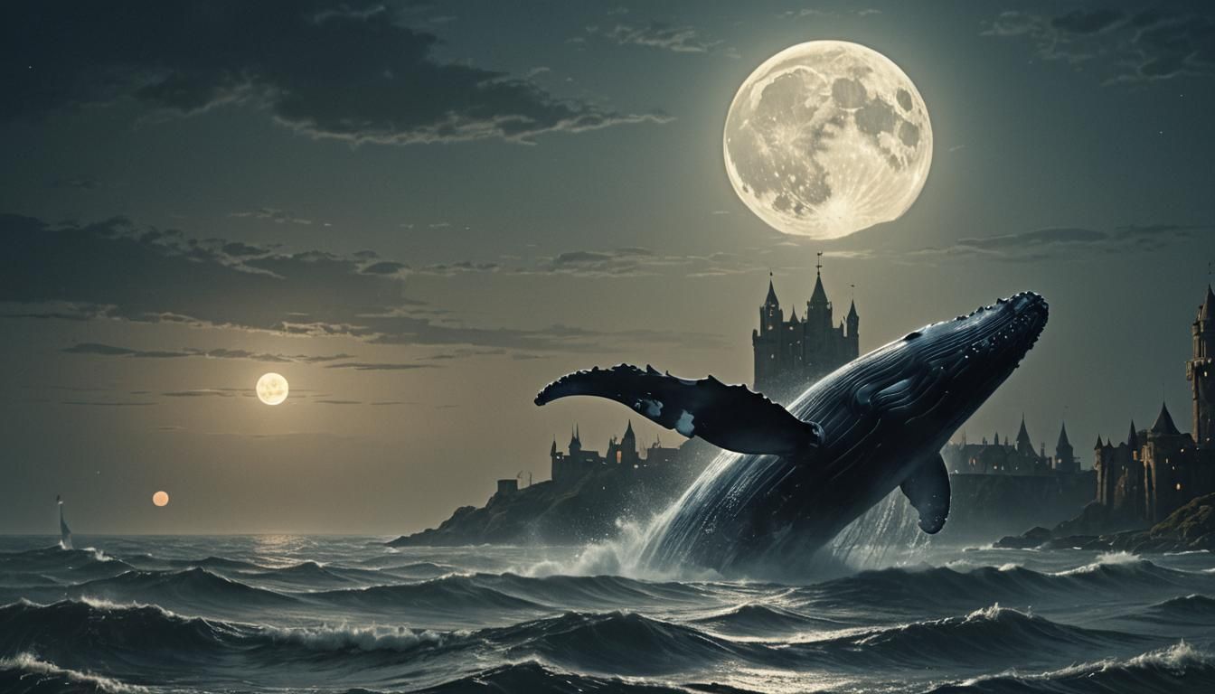 Majestic Whale Emerges Under Moonlight