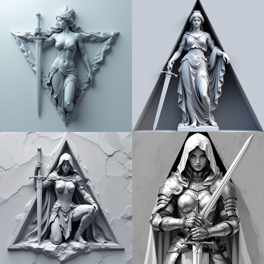 Greyscale Height Map: Nude Woman With Sword in Triangle