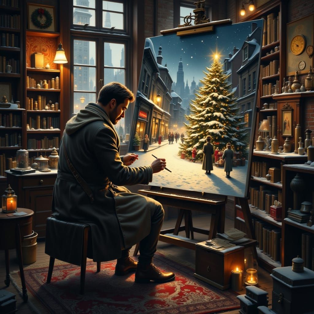 Painter Creates Dickensian Christmas Scene in Dark NYC Studi...