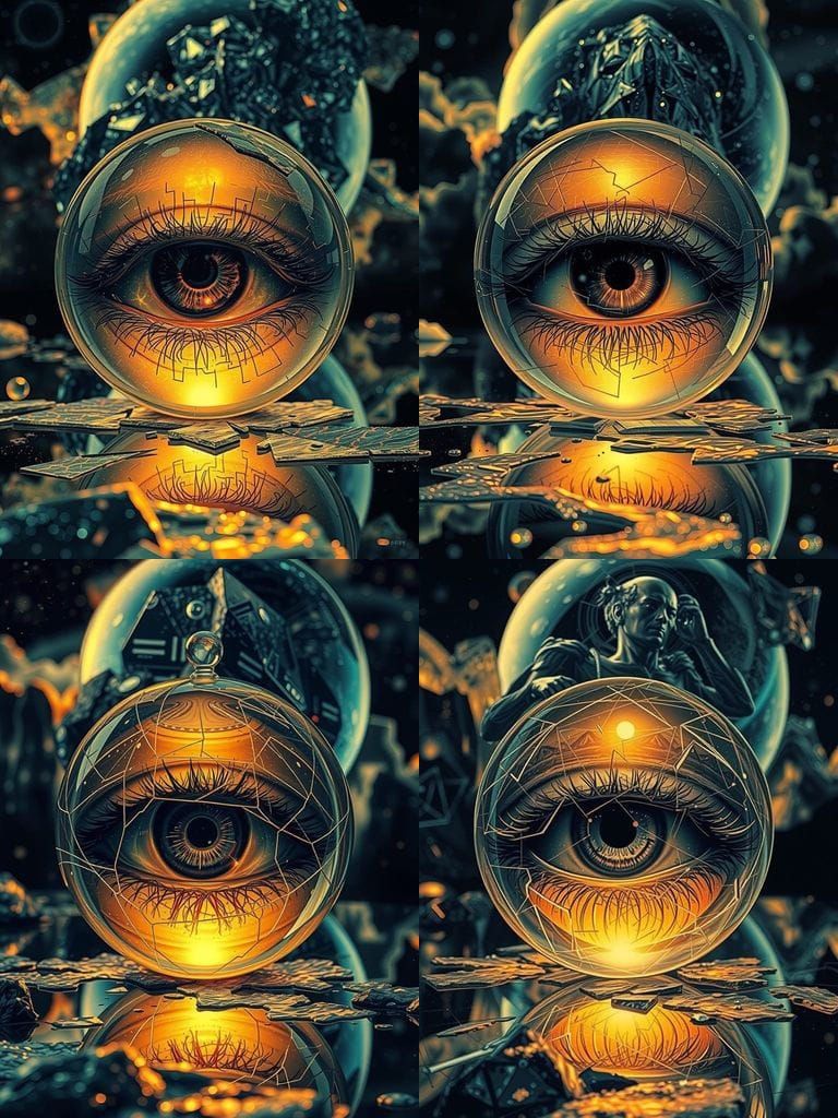 Hyperreal Eye Floating in Shattered Sphere